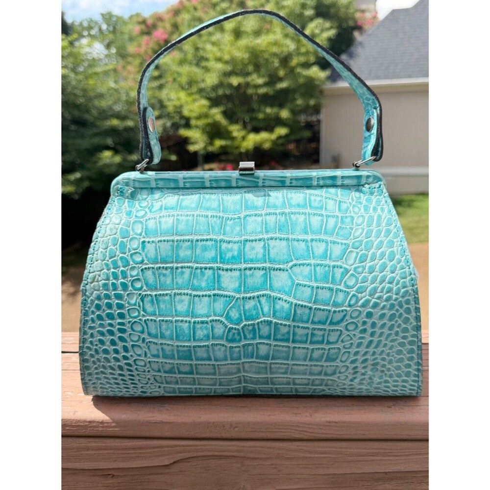 Patricia Nash Aqua Croc Leather Laureana Frame Satchel Bag
